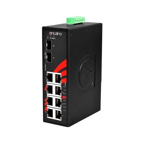 Antaira 10-Port Industrial PoE+ Unmanaged Ethernet Switch, w/8-10/100/1000Tx ***+ 2-100/1000 SFP LNP-1002G-SFP - main